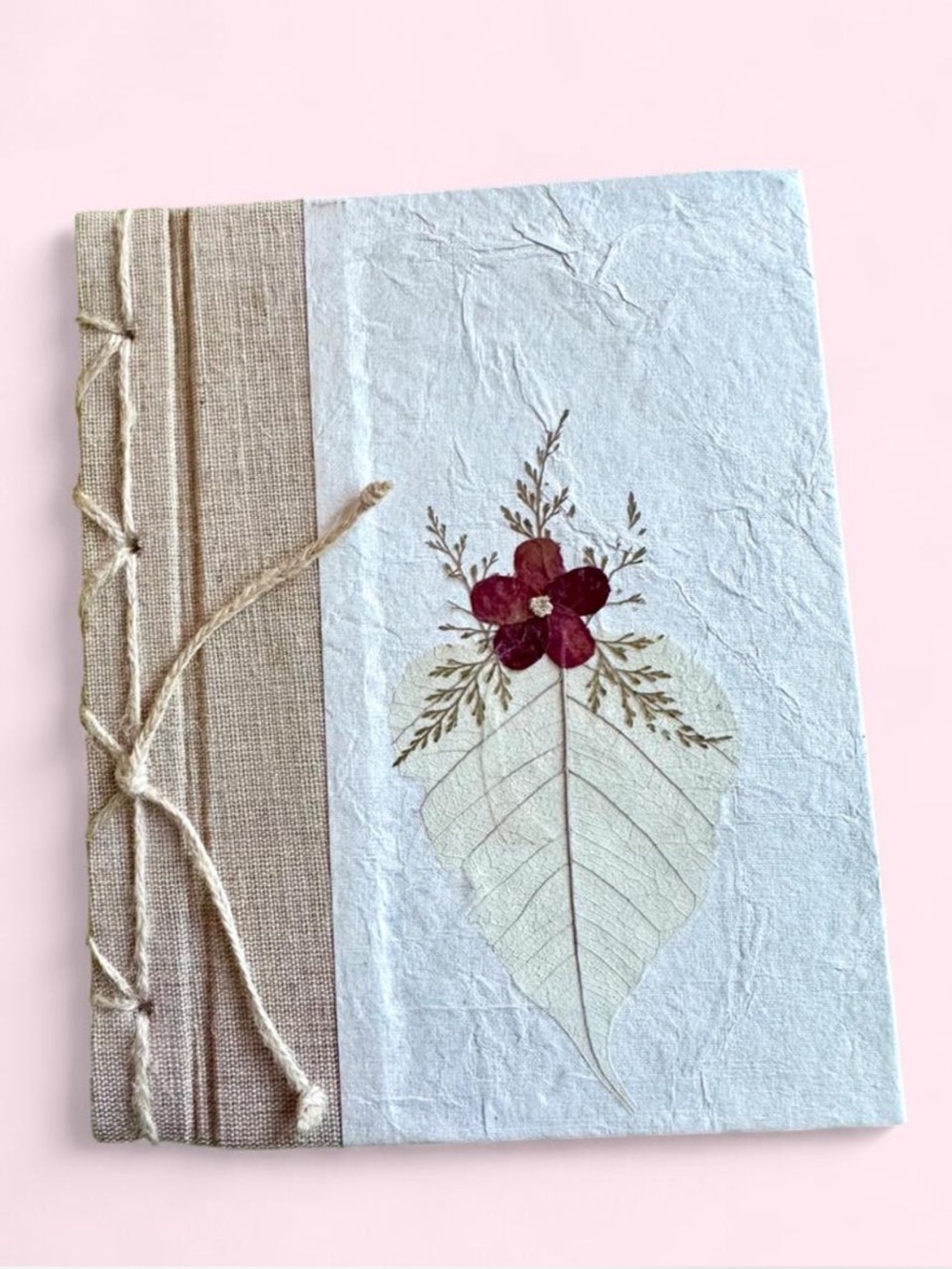 Twine bound Notebook / Journal / Sketchbook with linen and dried flower cover